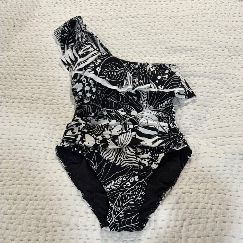Profile by Gottex - Black and White One-Shoulder Swimsuit